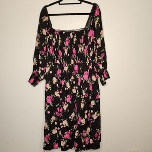Torrid Black Floral Challis Smocked Dress NWT Size 2